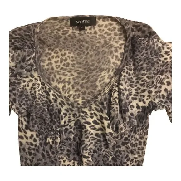 KAREN KANE Top Animal Print Long Sleeves Sheer Size S - Picture 2 of 5
